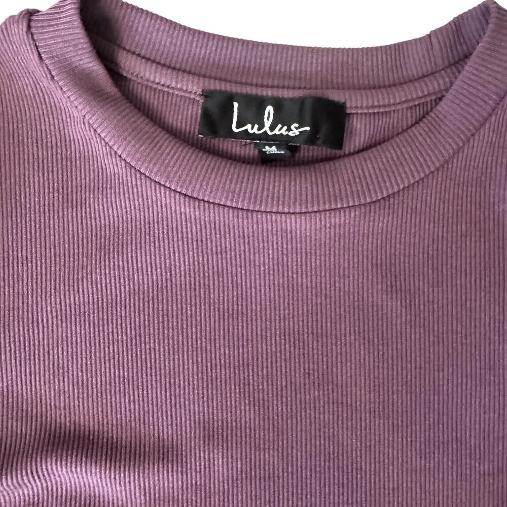 Purple Puff Shoulder Long Sleeve Ribbed Top Women's Size Medium - Picture 2 of 4